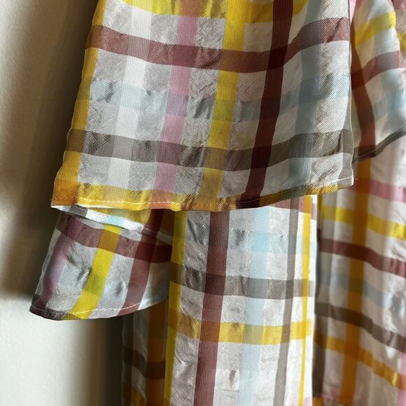 Cinq A Sept Astor Dress Pink Cream Yellow Plaid Ruffle Tiered NWT Sz 8 New - Picture 6 of 15